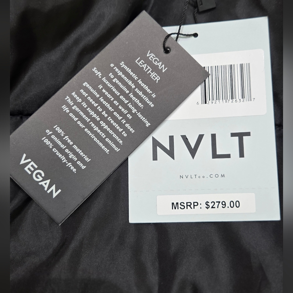 NVLT Women's Black & White Vegan Leather Shearling Fuzzy Coat Jacket Size S/M - Picture 5 of 16